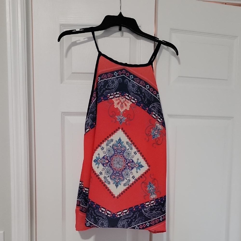 Red and Blue Sleeveless Graphic Camisole